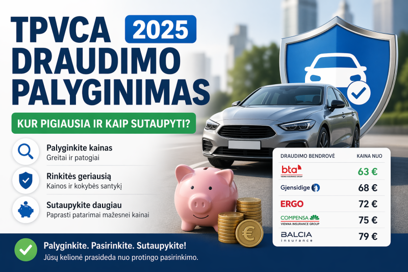 TPVCA draudimo palyginimas 2025 – kur pigiausia ir kaip sutaupyti?