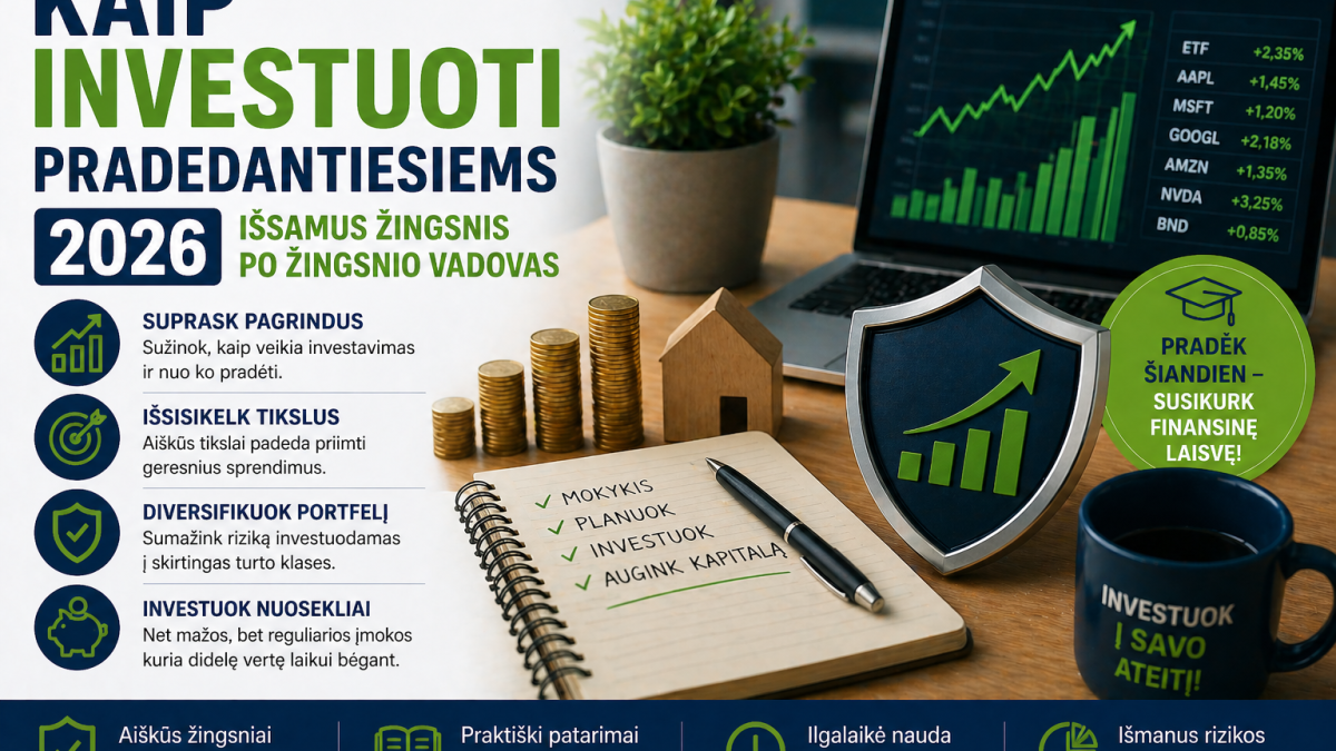 Kaip investuoti pradedantiesiems 2026: išsamus žingsnis po žingsnio vadovas