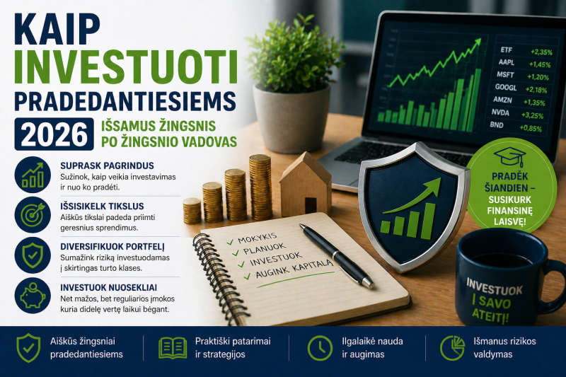 Kaip investuoti pradedantiesiems 2026: išsamus žingsnis po žingsnio vadovas