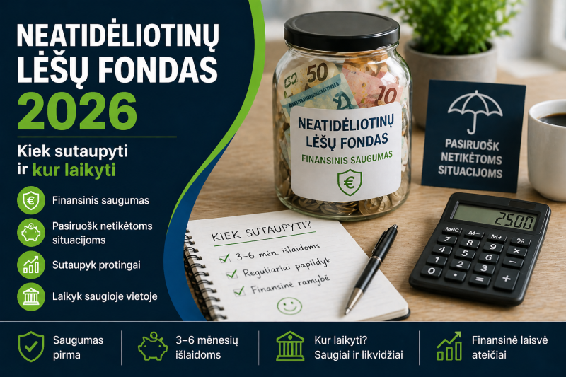 Neatidėliotinų lėšų fondas 2026: kiek sutaupyti ir kur laikyti