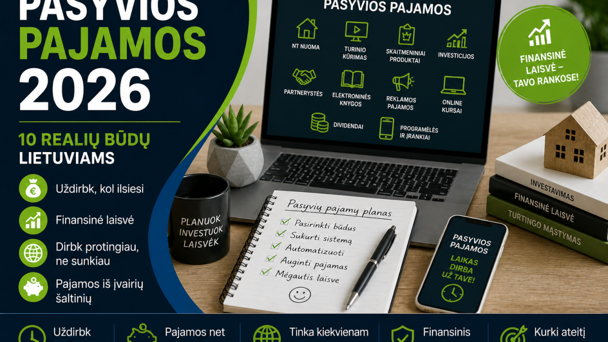 Pasyvios pajamos 2026: 10 realių būdų lietuviams