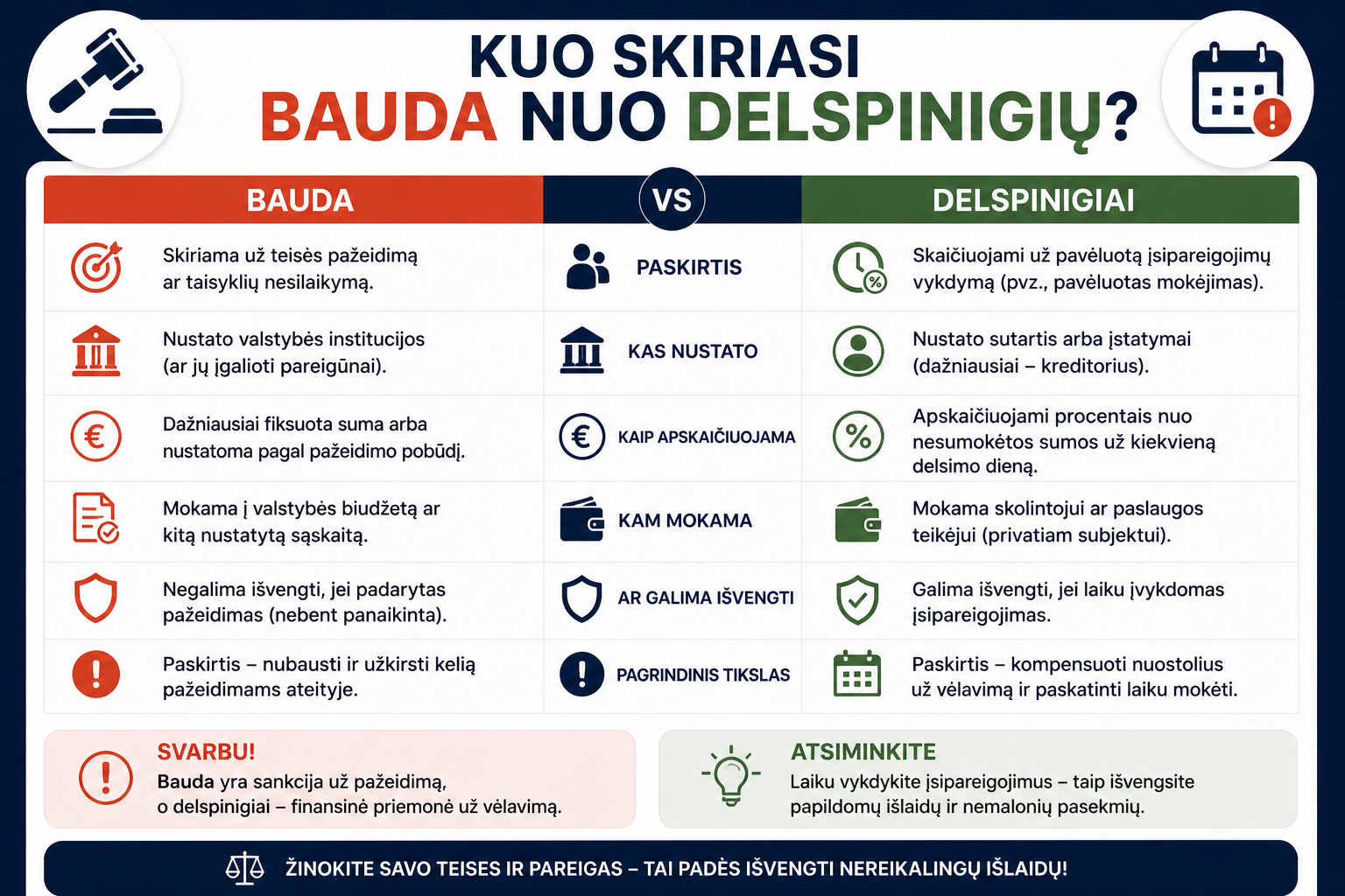 Kuo skiriasi bauda nuo delspinigių?