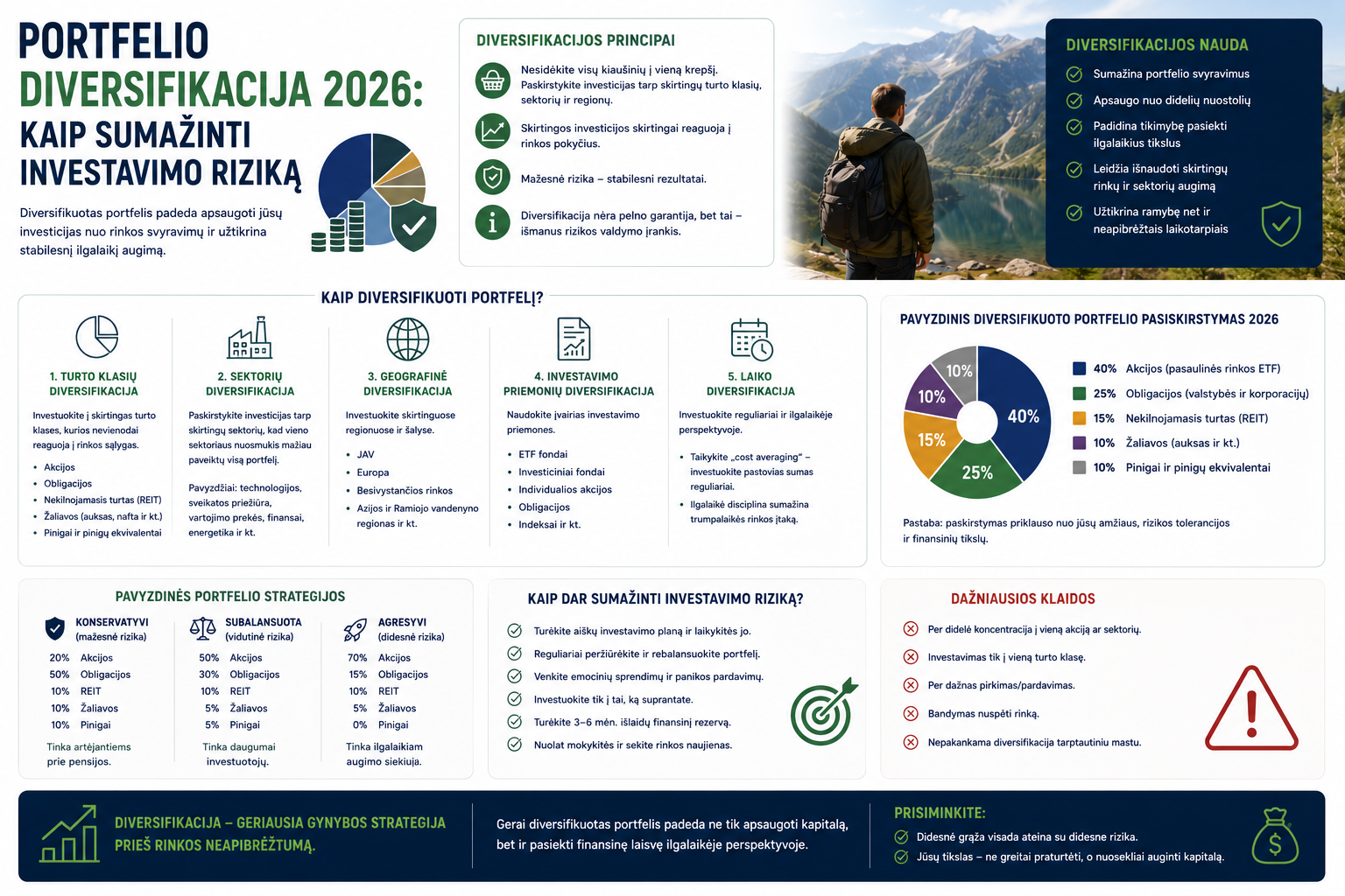Portfelio diversifikacija 2026: kaip sumažinti investavimo riziką