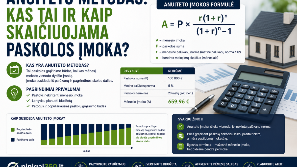 Anuiteto metodas: kas tai ir kaip skaičiuojama paskolos įmoka?