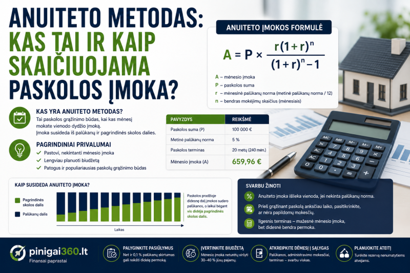 Anuiteto metodas: kas tai ir kaip skaičiuojama paskolos įmoka?
