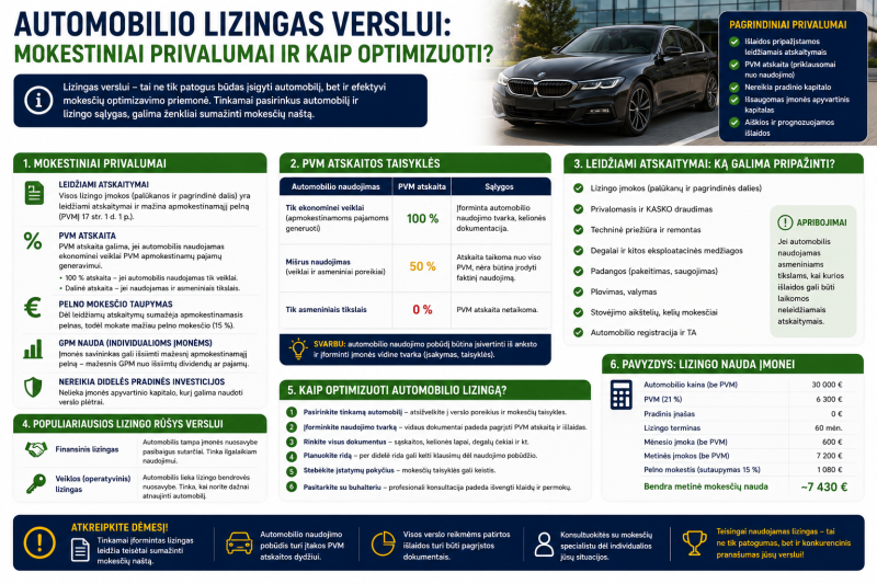 Automobilio lizingas verslui: mokestiniai privalumai ir kaip optimizuoti?