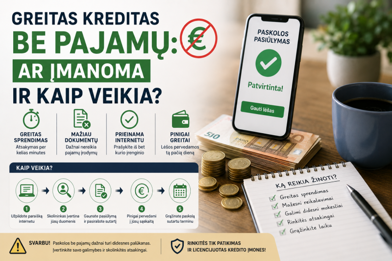 Greitas kreditas be pajamų: ar įmanoma ir kaip veikia?