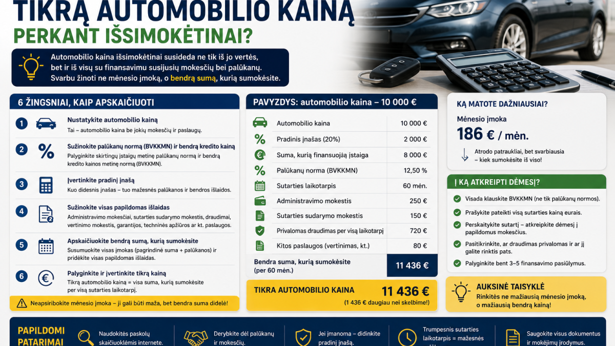 Kaip apskaičiuoti tikrą automobilio kainą perkant išsimokėtinai?