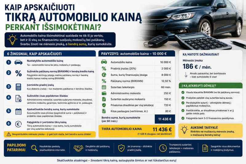 Kaip apskaičiuoti tikrą automobilio kainą perkant išsimokėtinai?