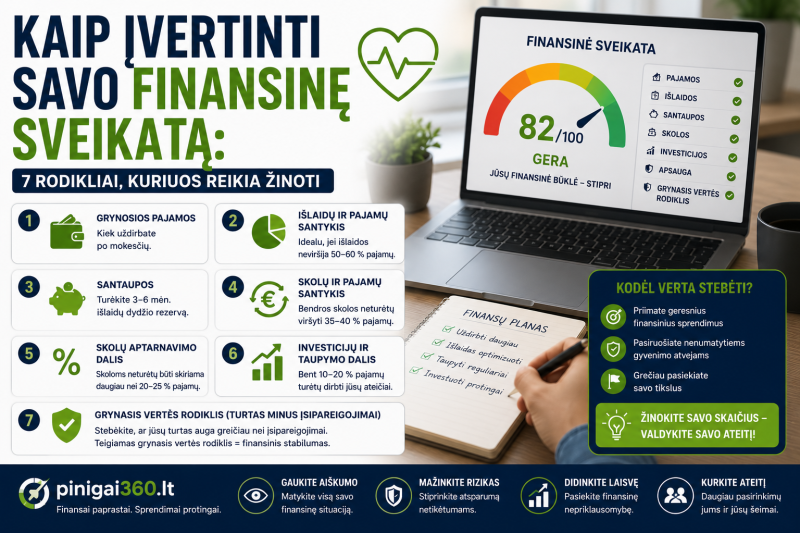 Kaip įvertinti savo finansinę sveikatą: 7 rodikliai, kuriuos reikia žinoti