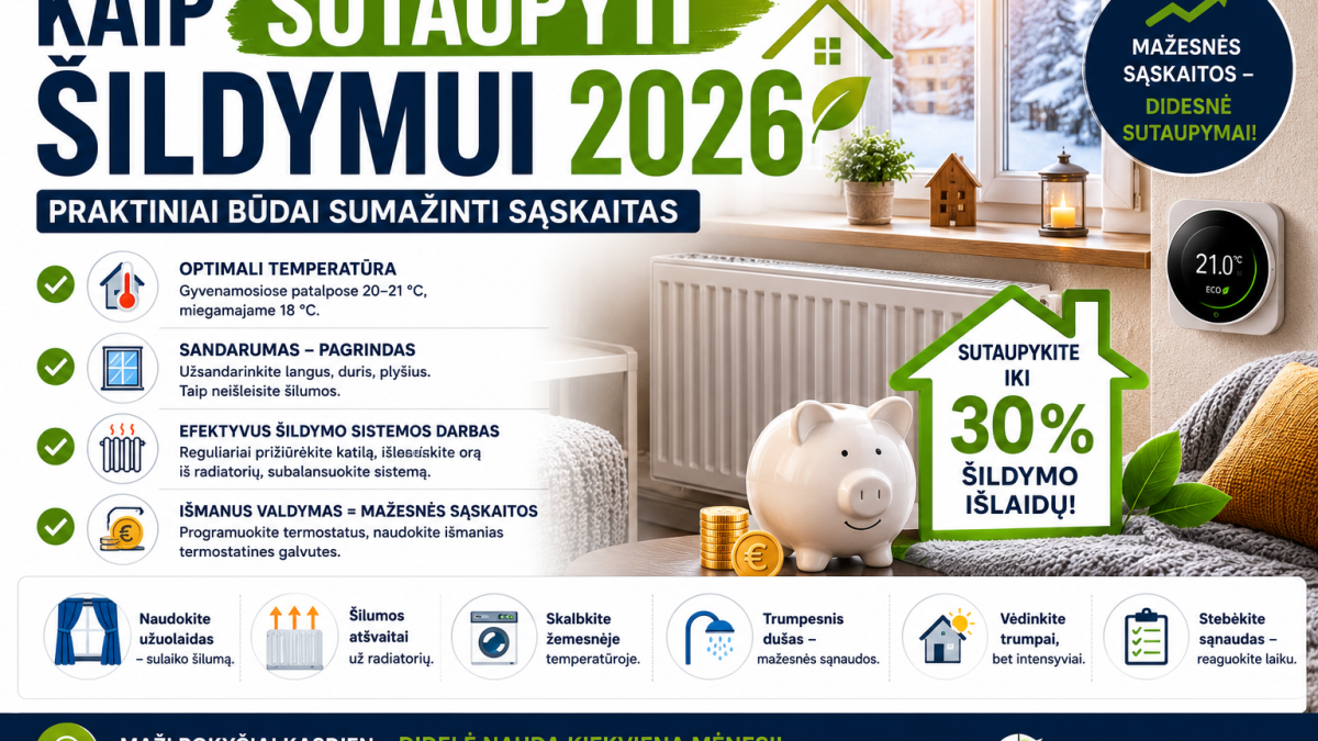 Kaip sutaupyti šildymui 2026: praktiniai būdai sumažinti sąskaitas