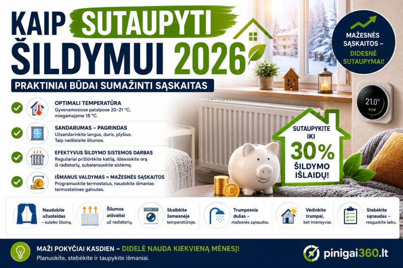 Kaip sutaupyti šildymui 2026: praktiniai būdai sumažinti sąskaitas