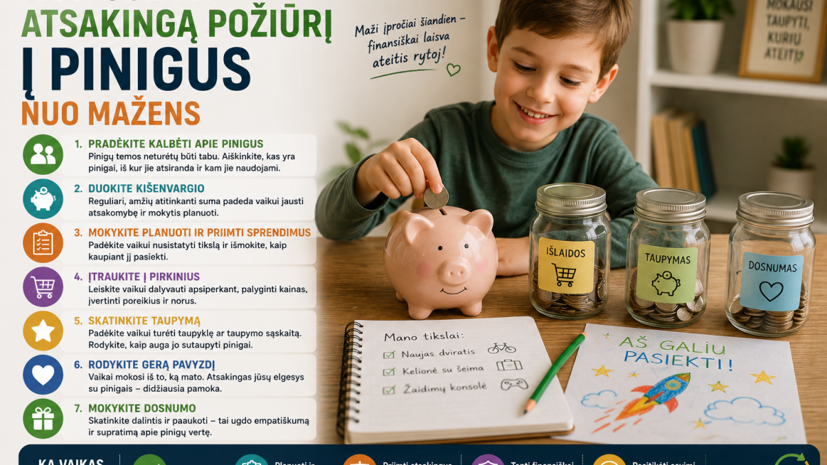 Kaip ugdyti atsakingą požiūrį į pinigus nuo mažens