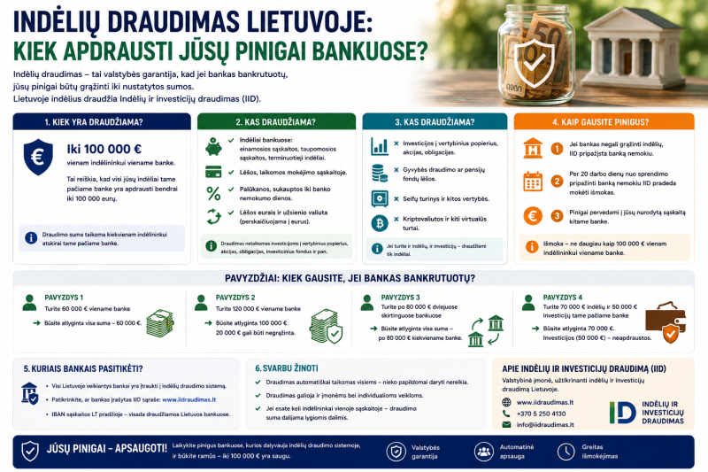 Indėlių draudimas Lietuvoje: kiek apdrausti jūsų pinigai bankuose?