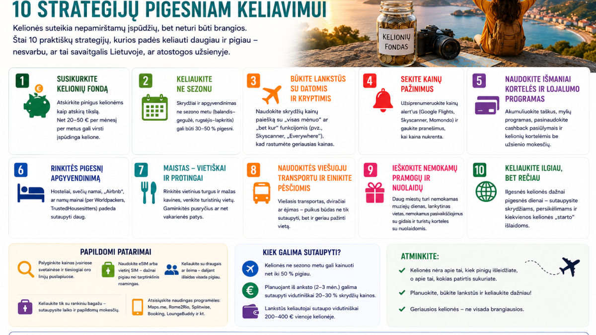 Kaip sutaupyti kelionėms: 10 strategijų pigesniam keliavimui