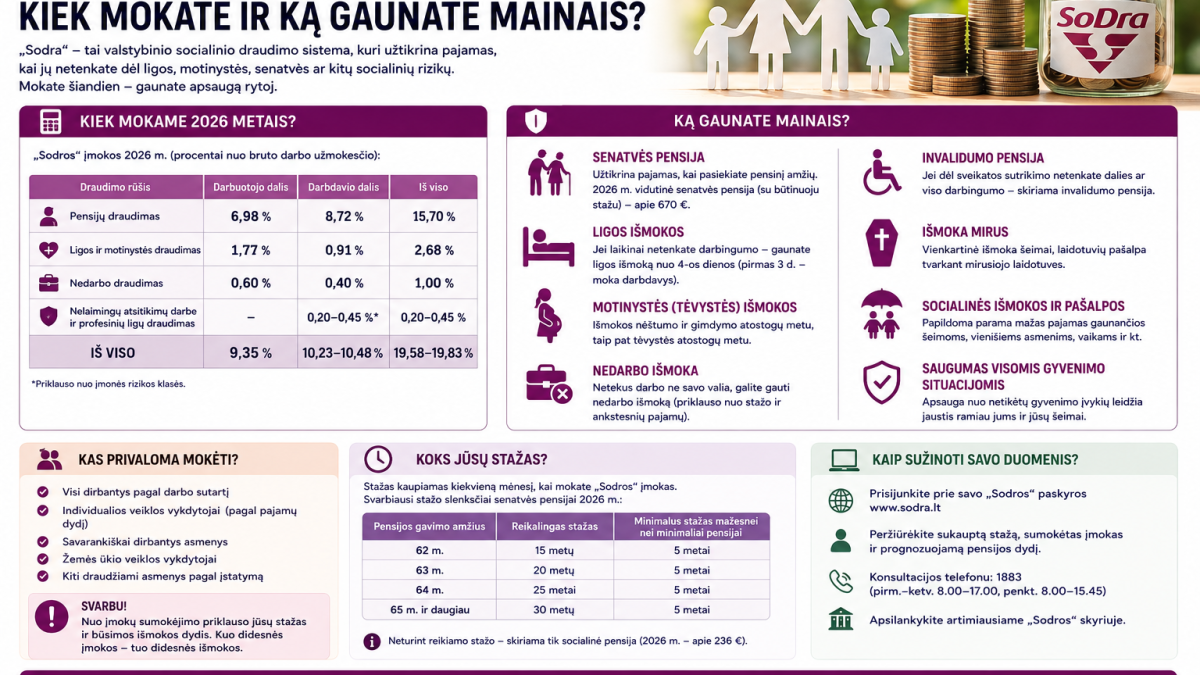 Sodra 2026: kiek mokate ir ką gaunate mainais?
