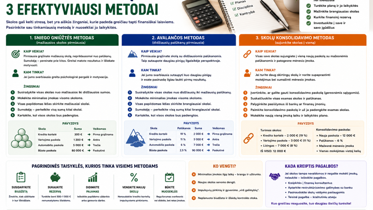 Kaip išeiti iš skolų: 3 efektyviausi metodai