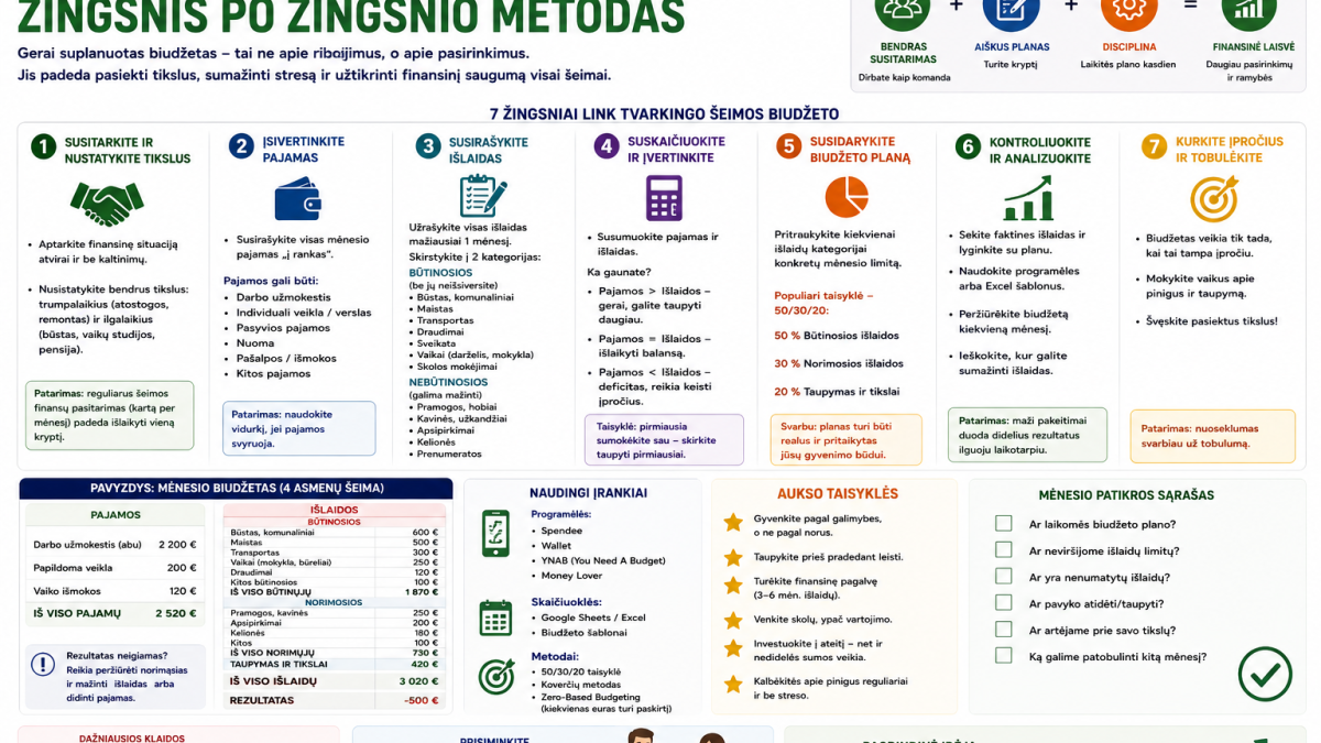 Kaip susiplanuoti šeimos biudžetą: žingsnis po žingsnio metodas