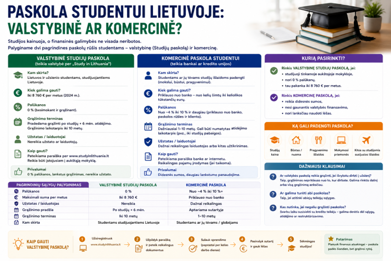 Paskola studentui Lietuvoje: valstybinė ar komercinė?